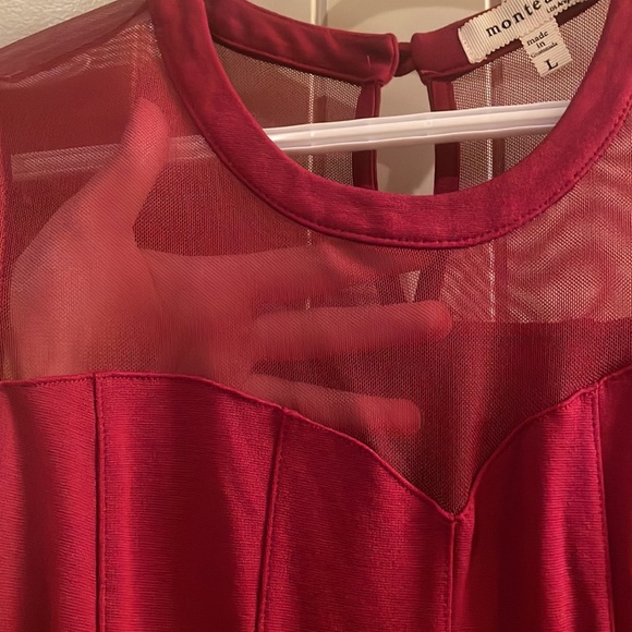 Ruby Red Sleeveless Illusion Sweetheart Dress - Picture 3 of 6